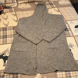 Zenana Outfitters Gray Hooded Cardigan